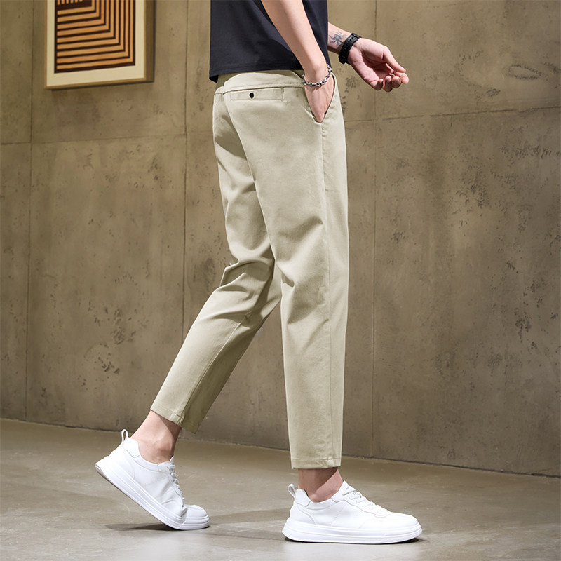 夏季薄款小直筒冰丝九分裤男士休闲裤百搭裤子男小个子显高八分裤