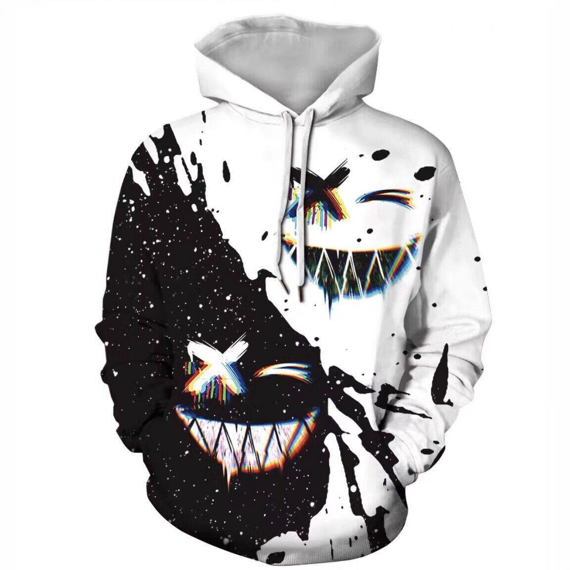 2023春秋冬情侣套头宽松涂鸦3D个性印花男女连帽学生长袖潮流卫衣