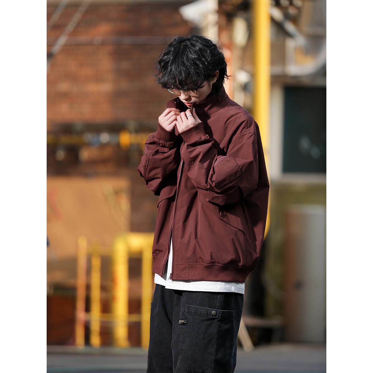 弎狸 TIP  春秋日系复古工装夹克男女美式立领飞行员外套棒球服潮