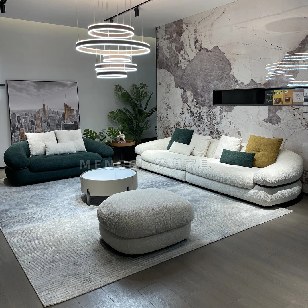 意式极简高端棉麻泰迪绒布艺沙发组合三人位简约个性异型半圆沙发