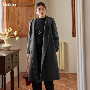 双面呢羊毛羊绒大衣宽松毛呢外套 胖mm中长款 美丽客栈高端大码 女装