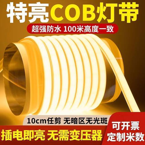COB灯带led灯条220v家用客厅超亮户外防水照明室外庭院自粘线形灯
