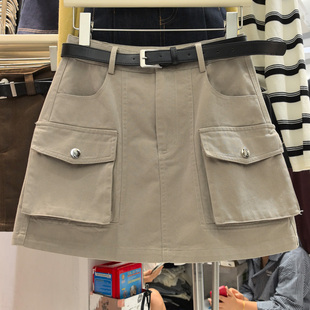 短裙女2025秋季 希贝尔茜茜工装 A字裙水洗棉休闲高腰防走光半身裙