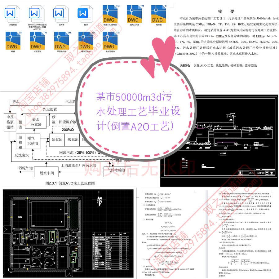 某市50000m3d污水处理厂工艺设计(倒置A2O工艺)方案图纸参考资料