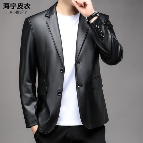 真皮西服男绵羊皮西装领皮夹克