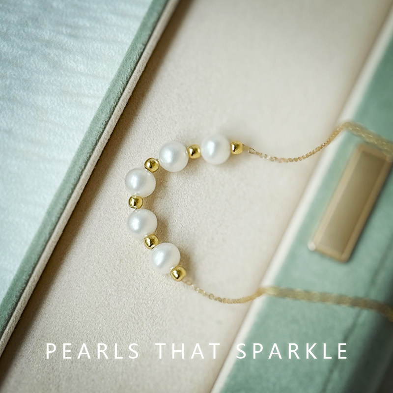 微笑珍珠项链海水天然淡水珍珠吊坠14K金4-4.5mm可调节锁骨链女