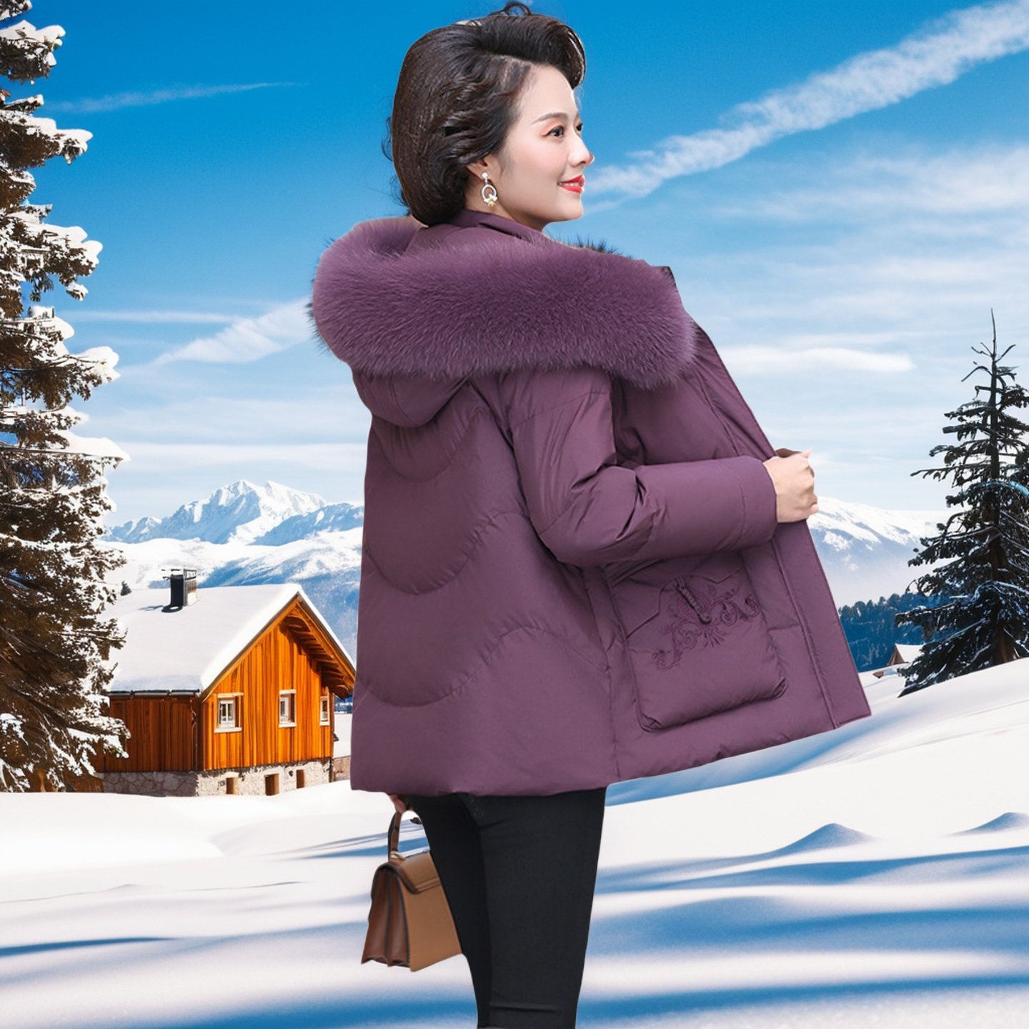 200斤胖妈妈加大码冬装白鸭绒羽绒服短款绣花修身洋气羽绒外套厚