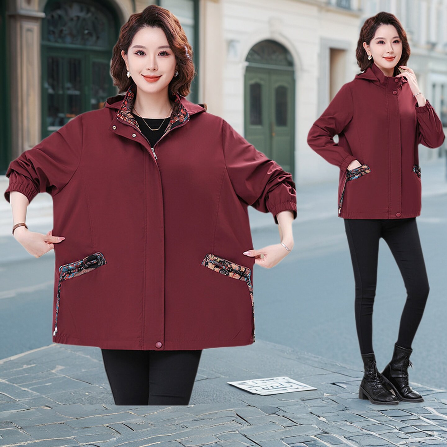 200斤胖mm妈妈外套女宽松大码中老人年女夹克国风款春秋风衣洋气