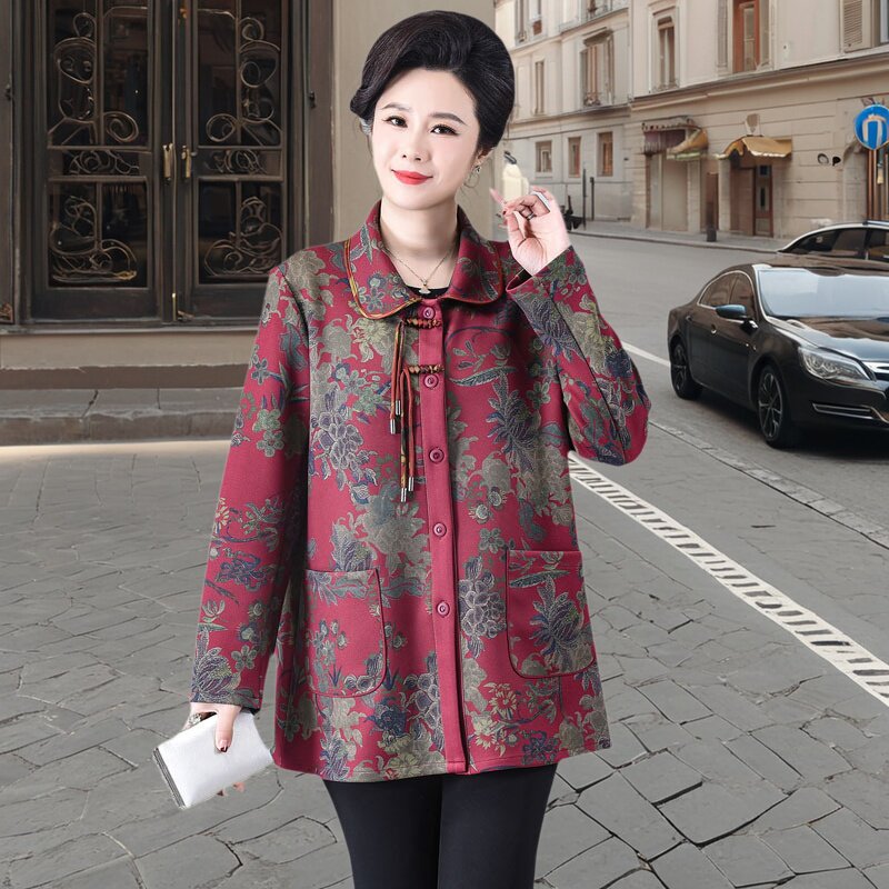 200斤特大码妈妈装春秋季外套中老年女装新中式国风款阔太太衣服