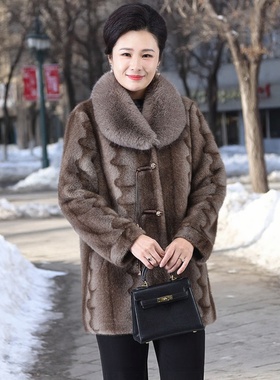 230斤中老年女装貂绒外套洋气妈妈宽松保暖皮草大衣加肥加大冬装