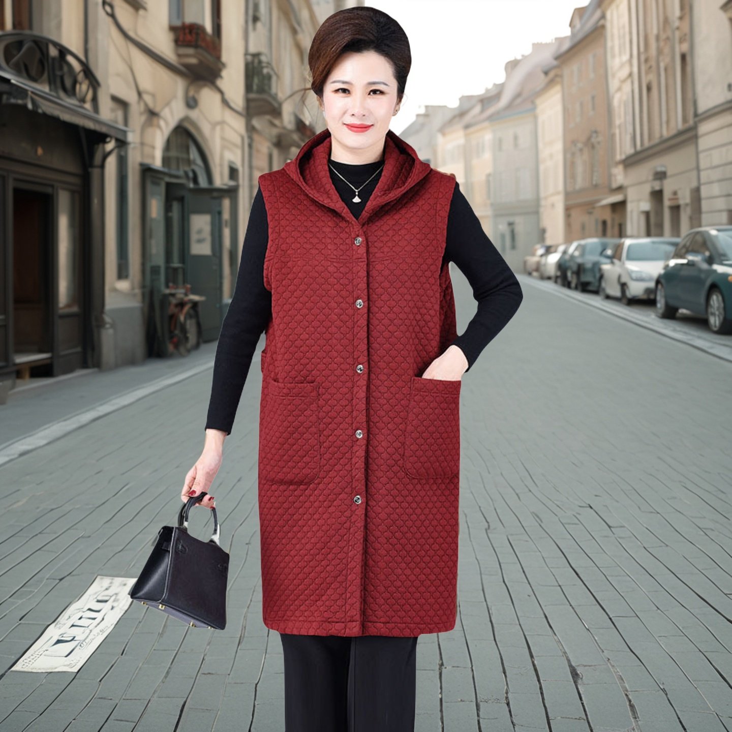 马甲秋冬季女外穿洋气大码 200斤中长款针织棉中老年妈妈坎肩外套