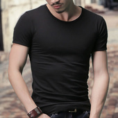 纯黑紧身男装 t恤圆领纯棉体恤韩版 半袖 健身修身 潮T 男士 打底衫 短袖