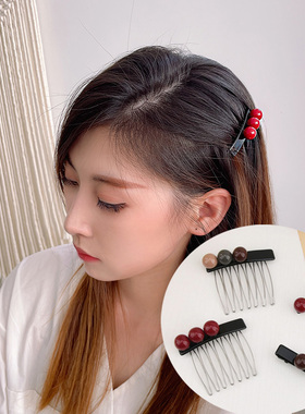网红可爱圆珠发梳红色发饰韩国发插梳短发刘海梳头饰发卡子发夹女