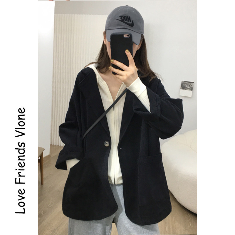 日系西装外套女春秋新款覆古慵懒范小个子休闲西服黑色高级感上衣