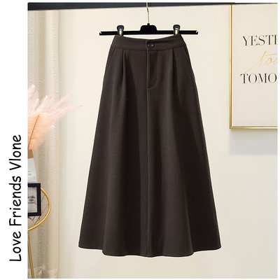 日系赫本风半身裙女春秋新款高腰显瘦中长款伞裙休闲遮胯毛呢裙子