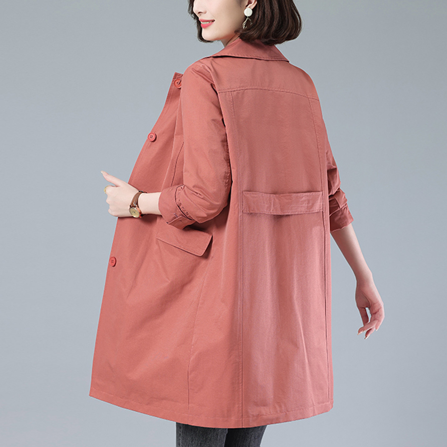 中年妈妈休闲风衣女中长款2026春秋新款宽松大码气质减龄显瘦外套