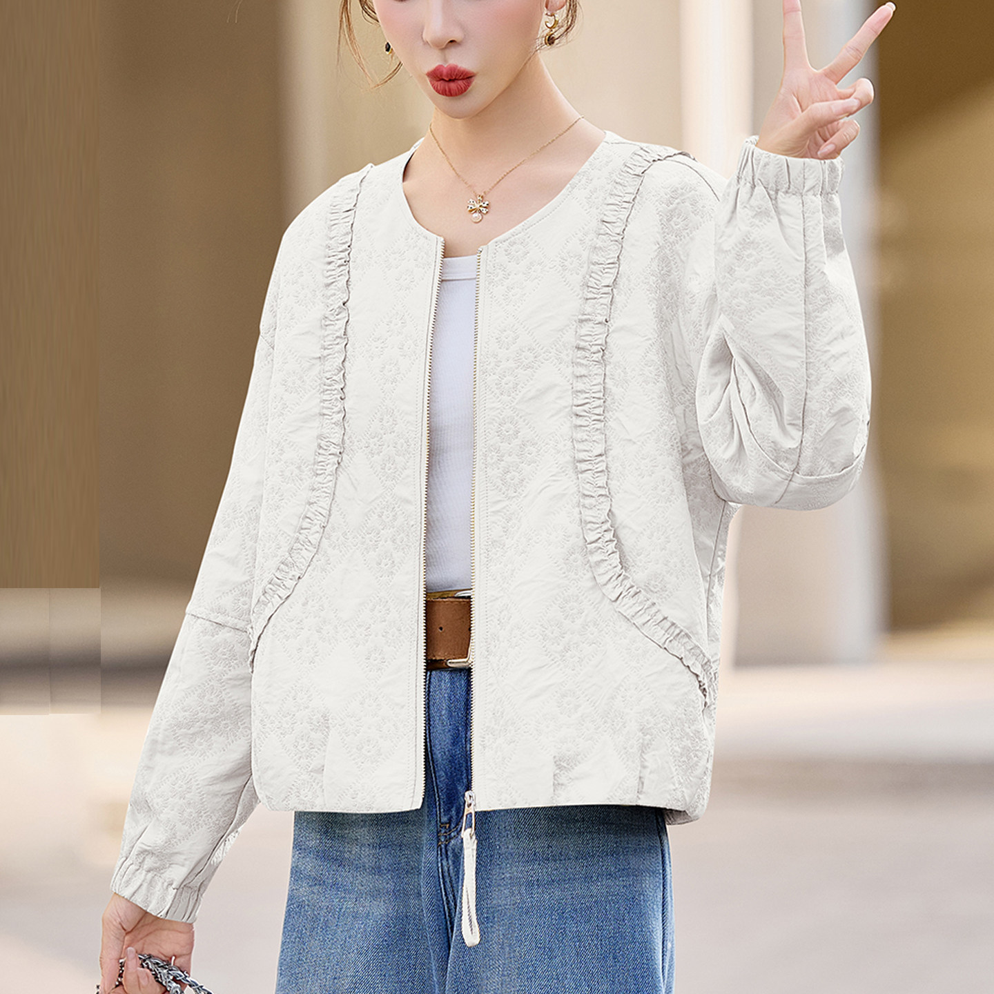 时尚小香风短外套女2026春装新款中年妈妈宽松减龄高级感圆领上衣