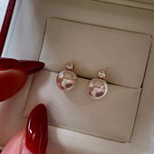 极光 天然akoya海水珍珠耳钉 正圆 耳钉 无暇 18K金王妃款