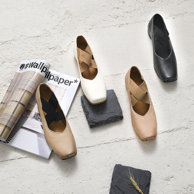 三千 盛夏芭蕾诗篇 手染擦色小牛皮-绑带平底方头鞋 bz647