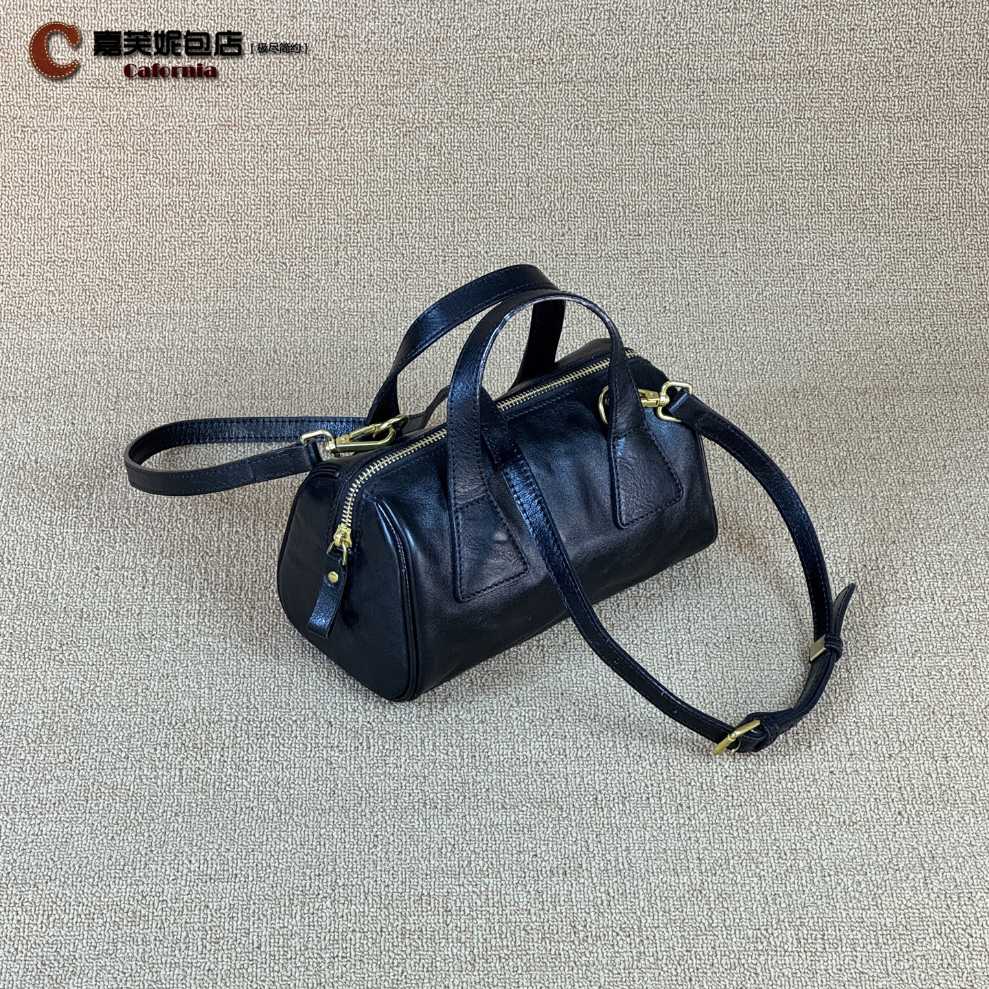 复古手抓纹头层植鞣牛皮枕头包高级感波士顿手拎包手提包斜挎包女