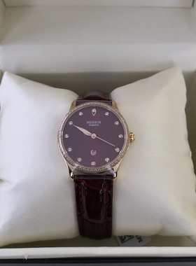 瑞士表名梭叶璇代言时尚满钻红色真皮石英表日历防水网红女表7037