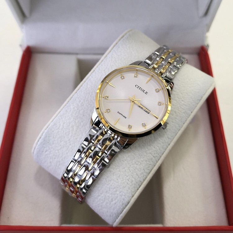 CITOLE玫瑰金镶日历星期情侣表