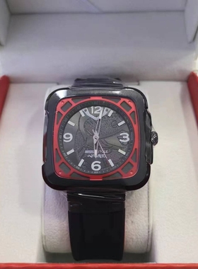 西腾表7001联名款限量山河社稷图方形表硅胶表带红色数字大表盘表