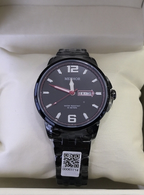 MESHOR名梭5059全黑色大表盘数字男表日期星期夜光防水表钢带圆表