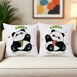 熊猫三面拉链十字绣2025新款大抱枕45厘米简单可爱卡通客厅非满绣