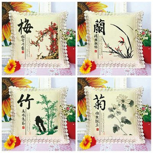 梅兰竹菊四君子十字绣抱枕花草花卉花边客厅简单绣汽车靠坐垫护腰