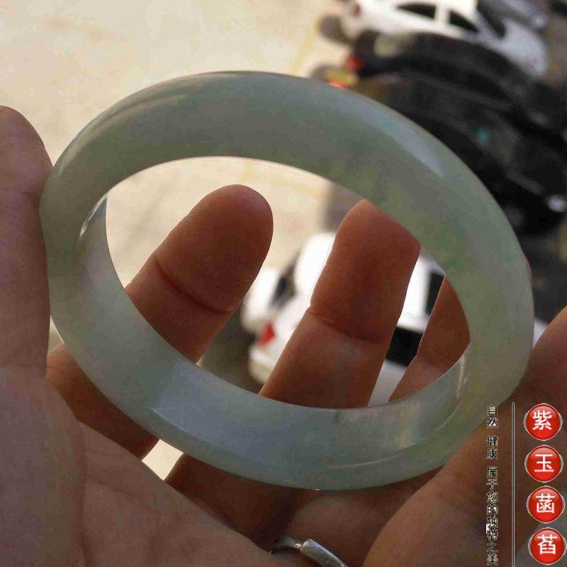 正品缅甸翡翠手镯玉镯子冰糯种飘蓝花翡翠手镯天然玉石 109  59