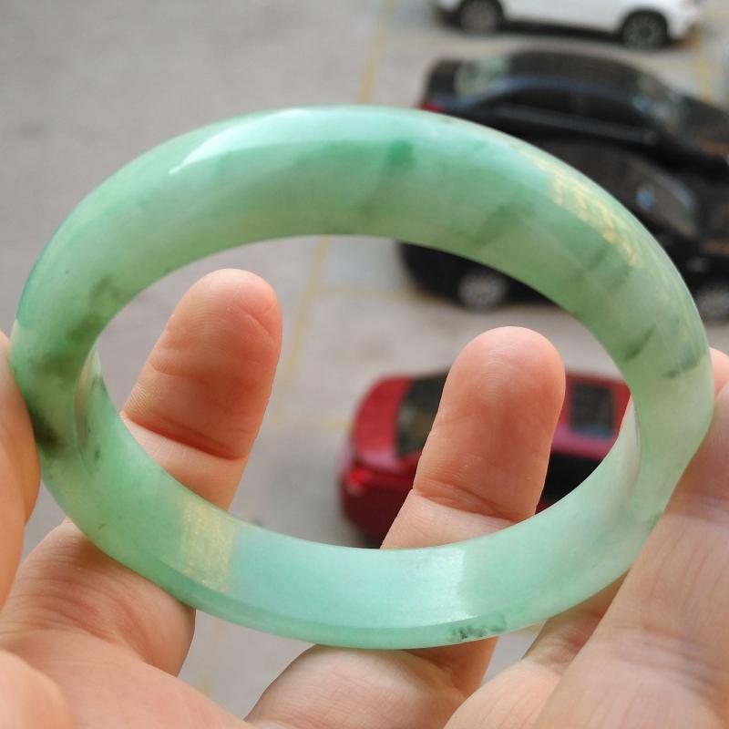 正品缅甸翡翠手镯玉镯子冰糯种飘蓝花翡翠手镯天然玉石 16 57