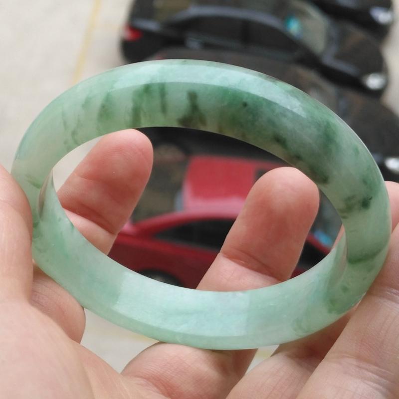 正品缅甸翡翠手镯玉镯子冰糯种飘蓝花翡翠手镯天然玉石 20 58