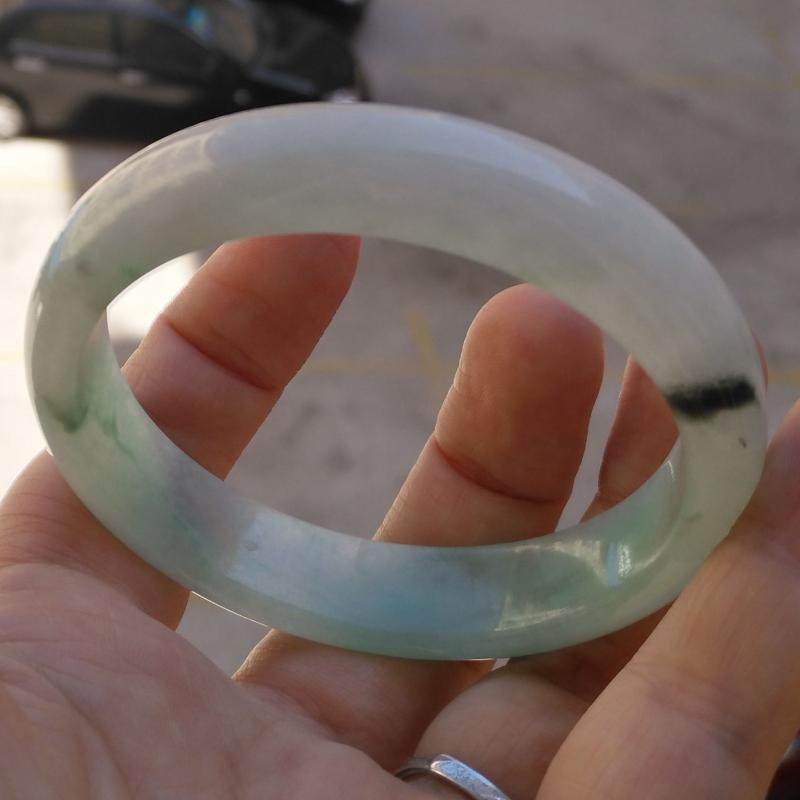 正品缅甸翡翠手镯玉镯子冰糯种飘蓝花翡翠手镯天然玉石 60 58