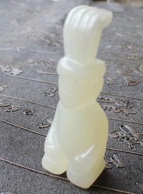 岫玉玉跪人遇贵人玉人白玉把件腰佩小摆件包邮170003