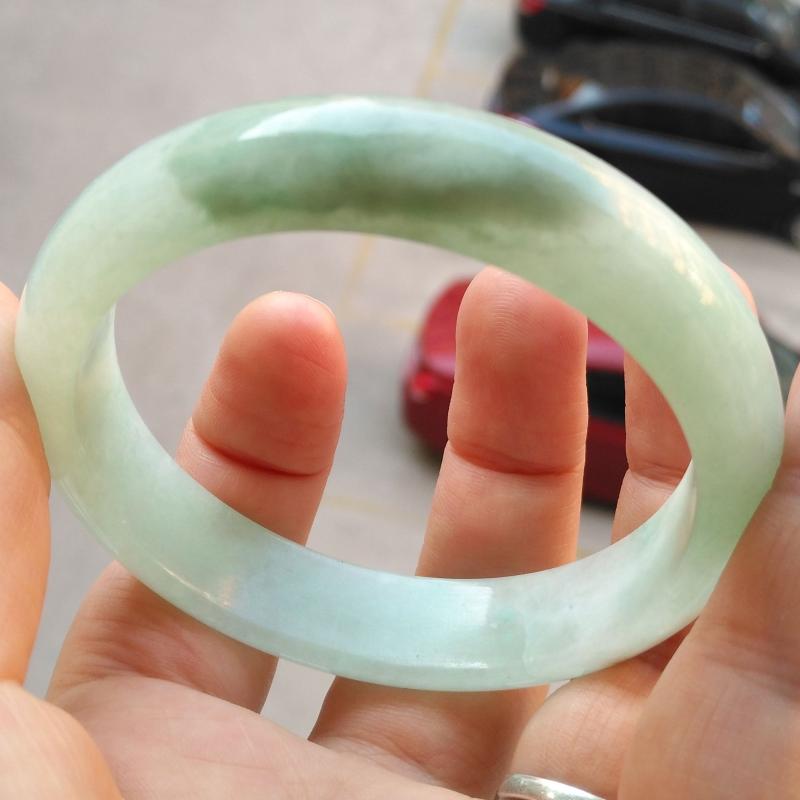 正品缅甸翡翠手镯玉镯子冰糯种飘蓝花翡翠手镯天然玉石 67 60