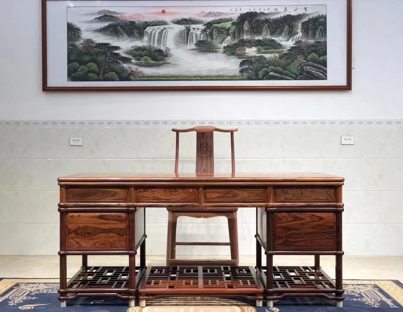 红木家具奥氏黄檀画桌中式白酸枝红木圆包圆红木书桌实木办公桌