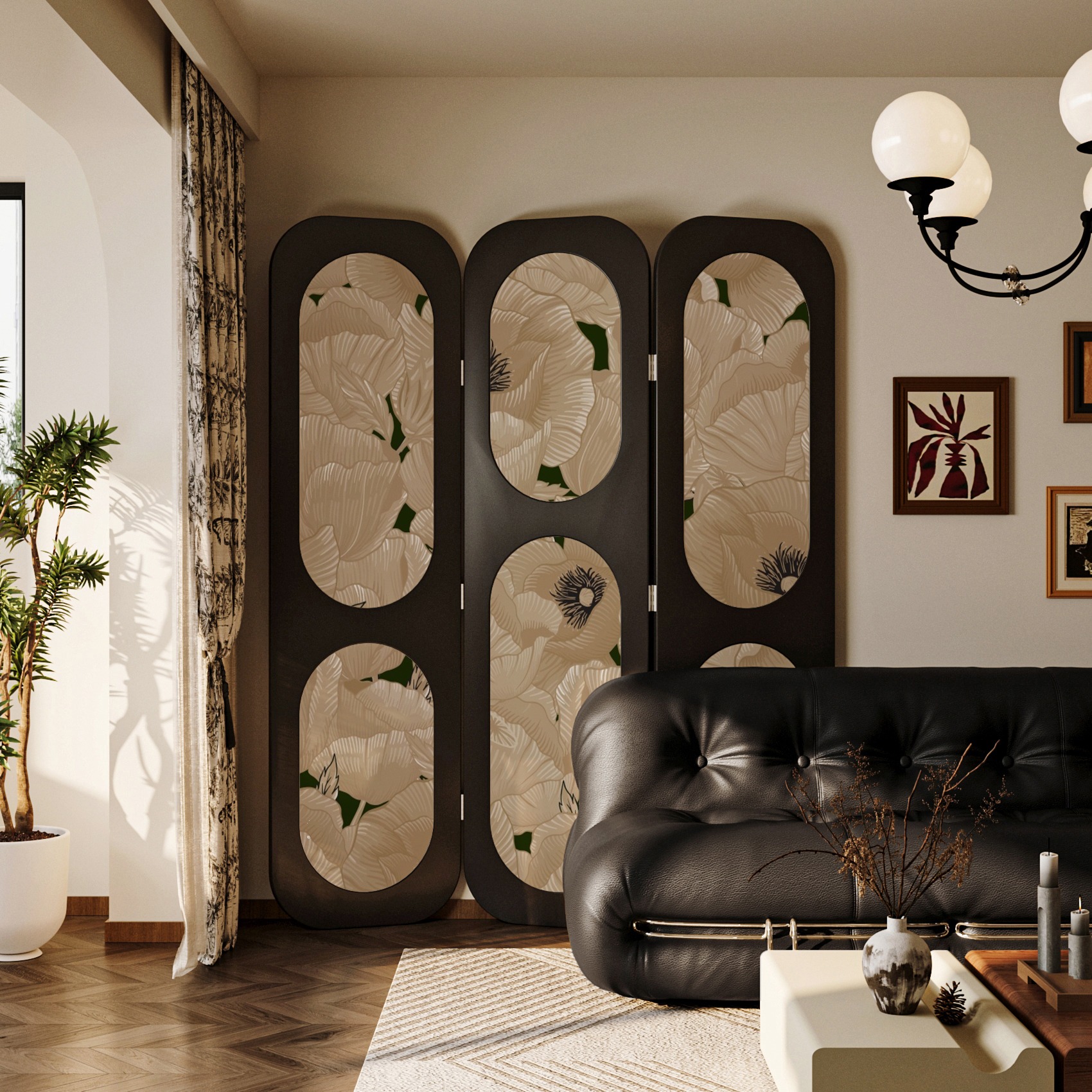 现代法式繁花实木屏风进门玄关隔断客厅沙发卧室遮挡移动定制折屏