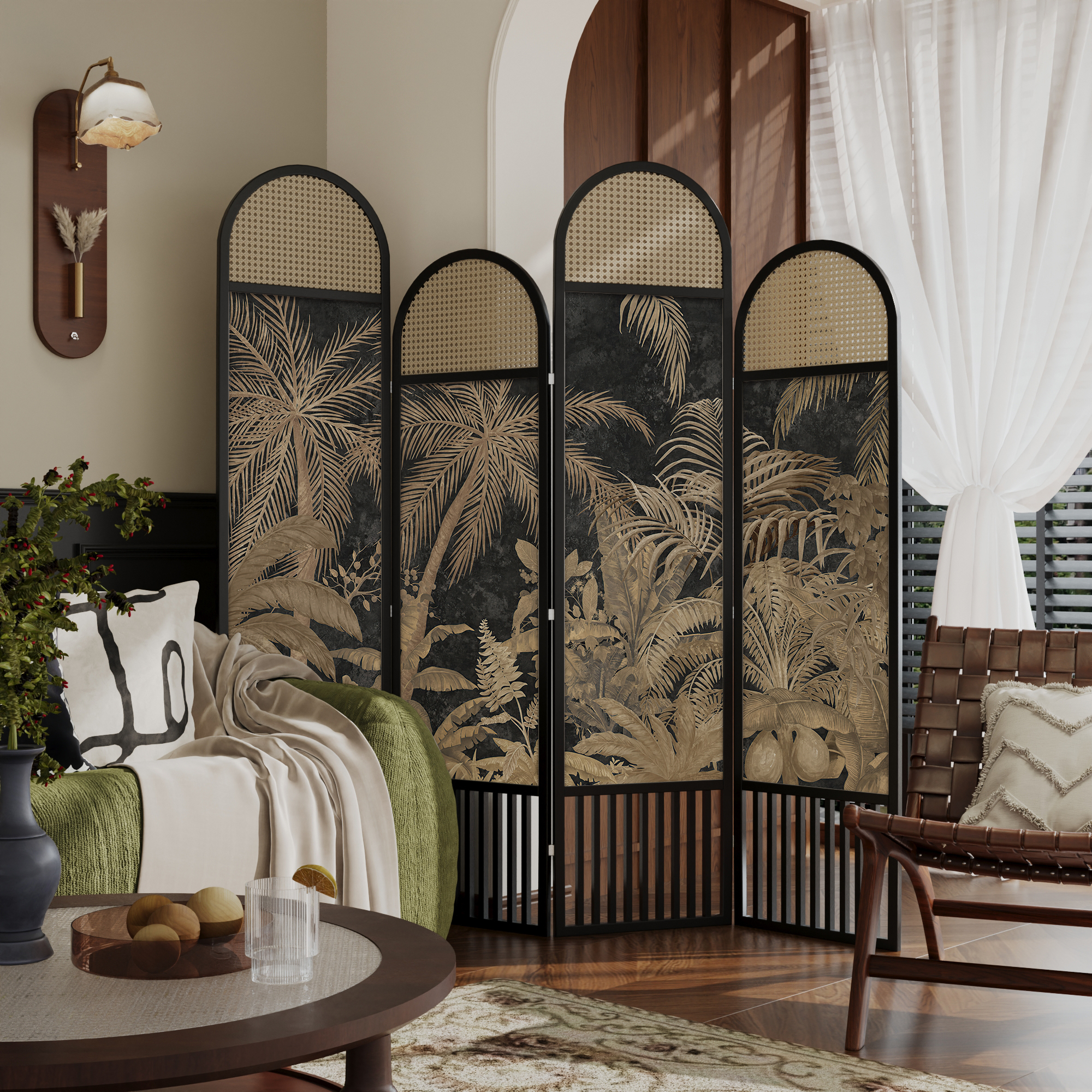 中古风实木屏风隔断客厅背景墙复古玄关家用法式南洋风可移动折屏