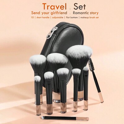 10Pcs Mini Makeup Brush Set, Soft Bristles with Zipper Bag