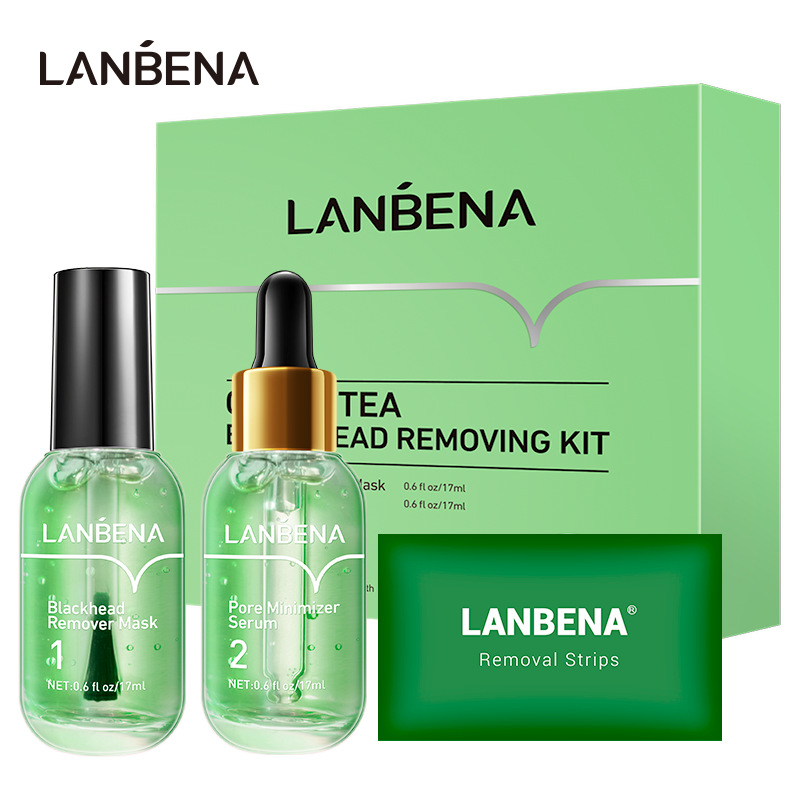 LANBENA BLACKHEAD REMOVER MASK黑头鼻贴液+毛孔精华液组合套盒