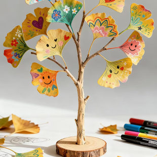 树枝落叶银杏幼儿园手工DIY绘画创意自然材料包秋日景色手工制作