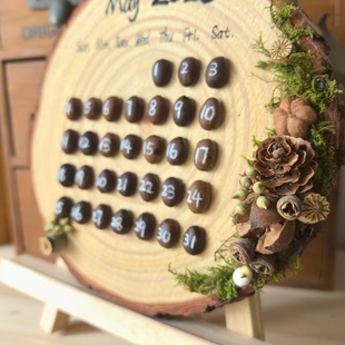 圆木片手工定制植物日历台环创材料DIY创意木制品