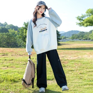 女童圆领卫衣春秋2026新款青少年秋季初中生薄款女大童打底衫秋装