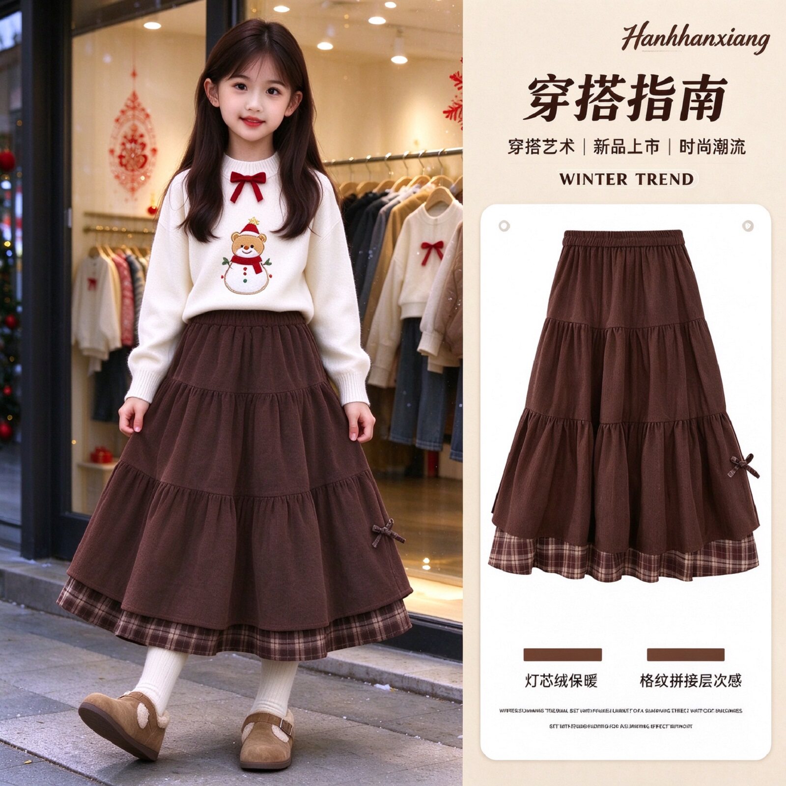 女童裙子秋季灯芯绒儿童2026新款冬装公主长裙女大童蛋糕裙半身裙