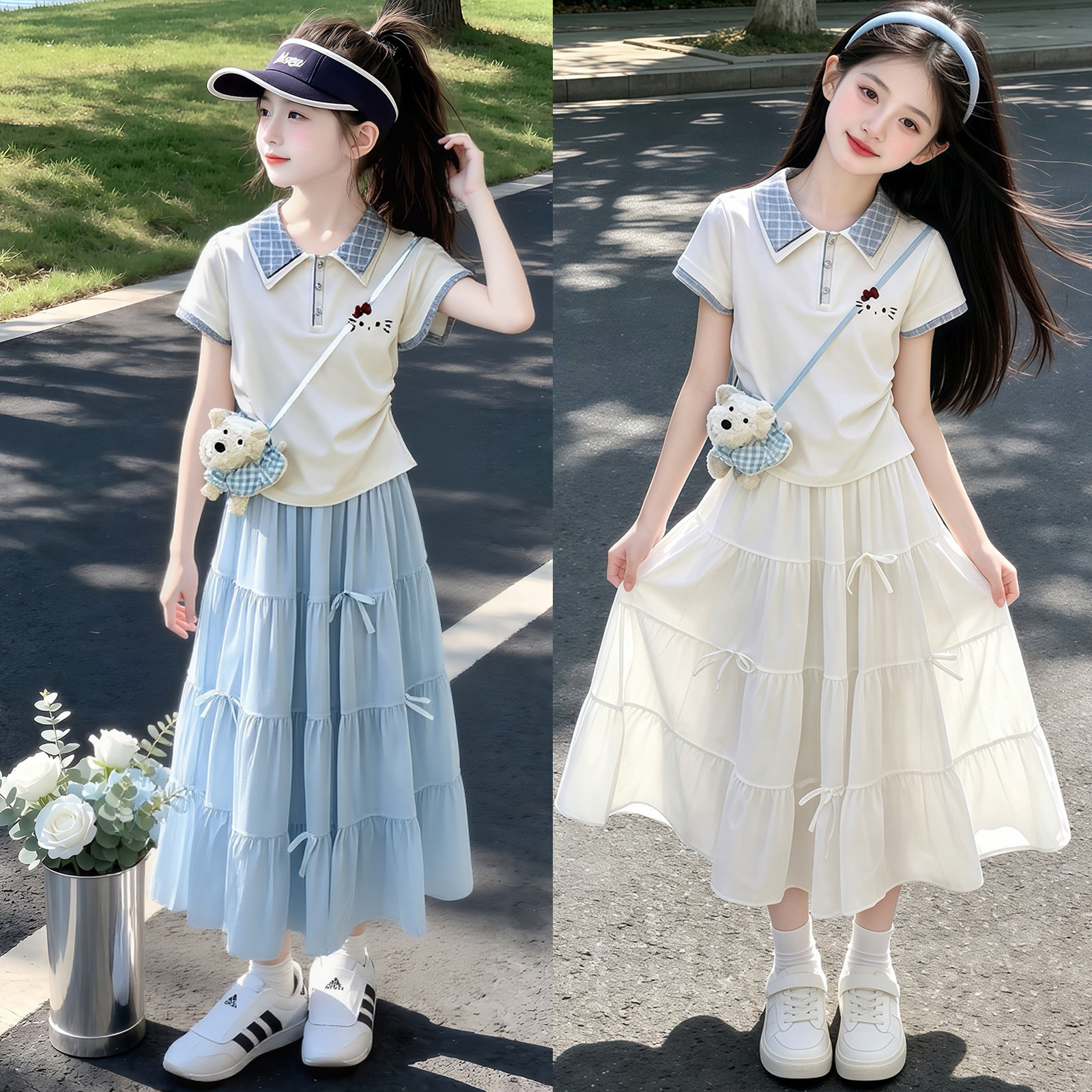 女童夏季学院风甜美蛋糕裙套装