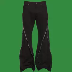 Ro Style High Street Full-Zip Denim Flared Pants Runway Fashion High Street Trendy Long Pants Unisex Dark Japanese Style