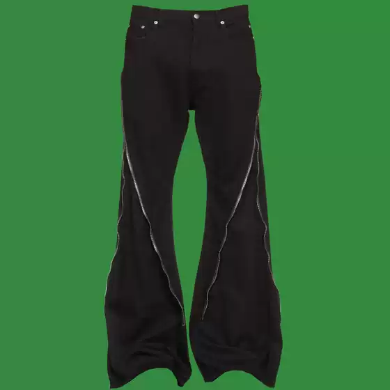 Ro Style High Street Full-Zip Denim Flared Pants Runway Fashion High Street Trendy Long Pants Unisex Dark Japanese Style