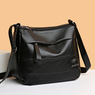 质感水洗软皮妈妈包多层大容量中老年包女2025新款单肩斜挎小方包