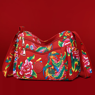 时尚东北大花单肩包女包包多层大容量小方包2026新款尼龙布斜挎包